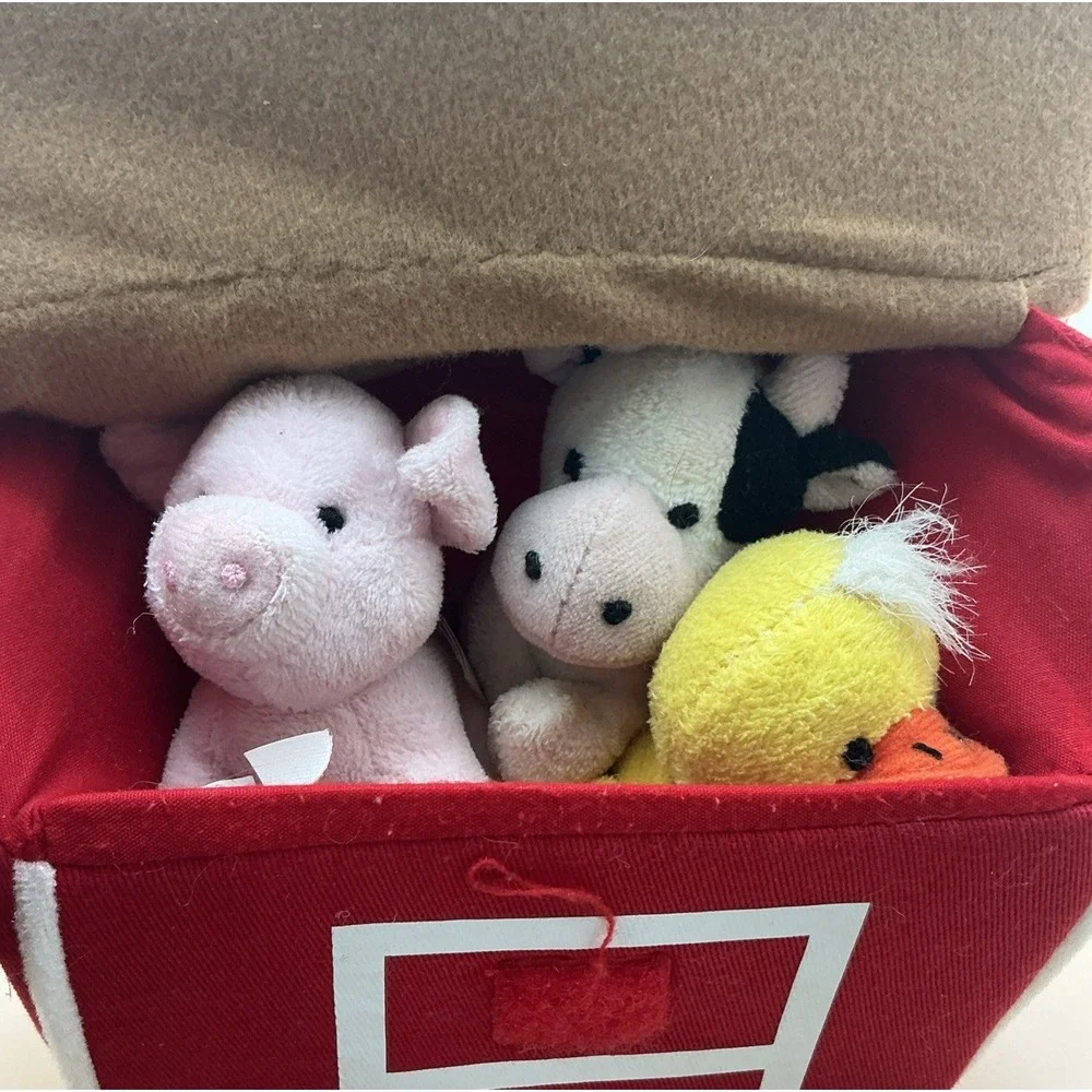 Vtg Aurora Baby My Barnyard Friends Plush Barn Carrier 3 Animals Pig‎ Cow Duck